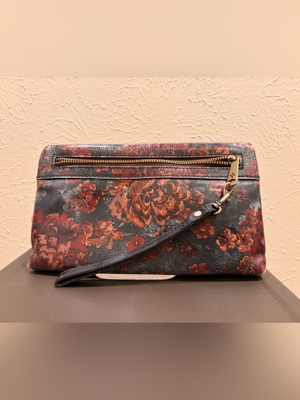 Patricia Nash Floral Embossed Wristlet Clutch in Navy and Burgundy